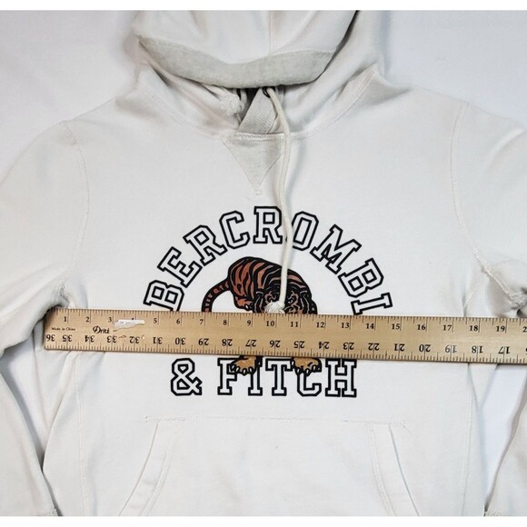 Abercrombie & Fitch White Pullover Unisex Small Hoodie Tiger Logo Y2K - Picture 5 of 6